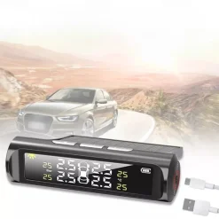 Wireless Car Tire Pressure Monitor Car TPMS Tyre Pressure Monitoring System Solar Power Digital LCD Display USB Auto Tire Security Alarm External Inner Sensor