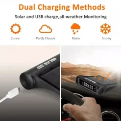 Wireless Car Tire Pressure Monitor Car TPMS Tyre Pressure Monitoring System Solar Power Digital LCD Display USB Auto Tire Security Alarm External Inner Sensor