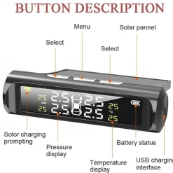 Wireless Car Tire Pressure Monitor Car TPMS Tyre Pressure Monitoring System Solar Power Digital LCD Display USB Auto Tire Security Alarm External Inner Sensor