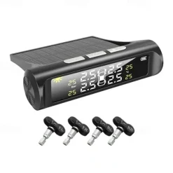 Wireless Car Tire Pressure Monitor Car TPMS Tyre Pressure Monitoring System Solar Power Digital LCD Display USB Auto Tire Security Alarm External Inner Sensor