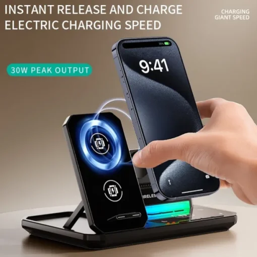 Wireless Charger 15 W Output Power Wireless Charging Station CE Certified Fast Wireless Charging MagSafe for Multiple Devices For Compatible with any wireless charging enabled devices