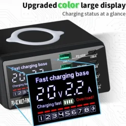 Wireless Charger Charging Station 15/18 W Output Power 8 Port Wireless Charging Stand Multi USB Charger Station Wireless Charger ROHS CE Certified FCC Fast Wireless Charging Lightweight Universal For