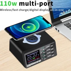 Wireless Charger Charging Station 15/18 W Output Power 8 Port Wireless Charging Stand Multi USB Charger Station Wireless Charger ROHS CE Certified FCC Fast Wireless Charging Lightweight Universal For