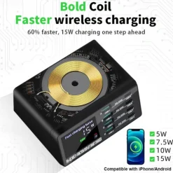 Wireless Charger Charging Station 15/18 W Output Power 8 Port Wireless Charging Stand Multi USB Charger Station Wireless Charger ROHS CE Certified FCC Fast Wireless Charging Lightweight Universal For
