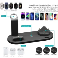 Wireless Charger Stand 6 in 1 QI Wireless Charging Station Dock for Iwatch iPhone Airpods Compatible with iPhone iPhone 14 13 12 11 Pro Max Mini X XS XR 8 7/Samsung S22/S21