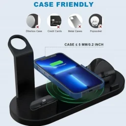 Wireless Charger Stand 6 in 1 QI Wireless Charging Station Dock for Iwatch iPhone Airpods Compatible with iPhone iPhone 14 13 12 11 Pro Max Mini X XS XR 8 7/Samsung S22/S21