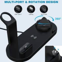Wireless Charger Stand 6 in 1 QI Wireless Charging Station Dock for Iwatch iPhone Airpods Compatible with iPhone iPhone 14 13 12 11 Pro Max Mini X XS XR 8 7/Samsung S22/S21