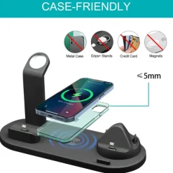 Wireless Charger Stand 6 in 1 QI Wireless Charging Station Dock for Iwatch iPhone Airpods Compatible with iPhone iPhone 14 13 12 11 Pro Max Mini X XS XR 8 7/Samsung S22/S21