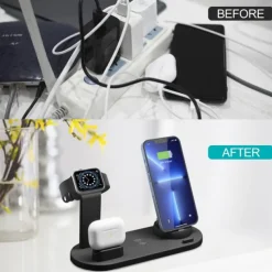 Wireless Charger Stand 6 in 1 QI Wireless Charging Station Dock for Iwatch iPhone Airpods Compatible with iPhone iPhone 14 13 12 11 Pro Max Mini X XS XR 8 7/Samsung S22/S21