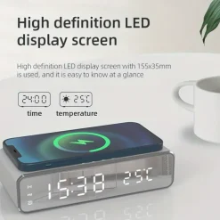 Wireless Charger Time Alarm Clock LED Digital Thermometer Earphone Phone Chargers Fast Charging Dock Station For IPhone 15 14 13 12 Samsung
