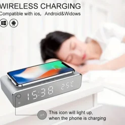 Wireless Charger Time Alarm Clock LED Digital Thermometer Earphone Phone Chargers Fast Charging Dock Station For IPhone 15 14 13 12 Samsung