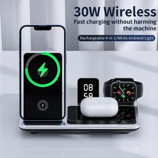 Wireless Charger 30W Output Power Wireless Charging Station Foldable Charging Station CE Certified Fast Wireless Charging MagSafe 4 in 1 For Compatible with any wireless charging enabled devices