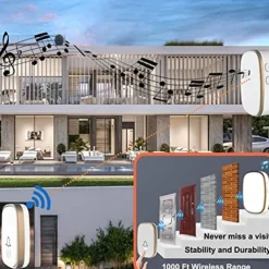 Wireless doorbell loud enough at 1000 feet with 4 levels of volume and silent mode doorbell LED blinking