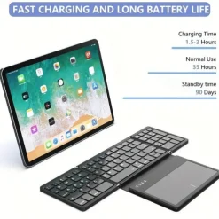 Wireless Rechargeable BT Keyboard With Touchpad & Numeric Keypad Perfect for Phone & Tablet