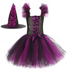 Witch Halloween Dress Cosplay Costume Tutu Walpurgis Night Cosplay Kid's Girls' Carnival Masquerade Mardi Gras Performance Party Halloween Easy Halloween Costumes Dress Up