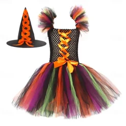 Witch Halloween Dress Cosplay Costume Tutu Walpurgis Night Cosplay Kid's Girls' Carnival Masquerade Mardi Gras Performance Party Halloween Easy Halloween Costumes Dress Up