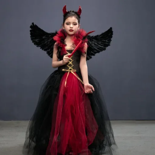 Witch Maleficent Devil Halloween Dress Cosplay Costume Tutu Walpurgis Night Cosplay Kid's Girls' Carnival Masquerade Mardi Gras Performance Party Halloween Easy Halloween Costumes Dress Up