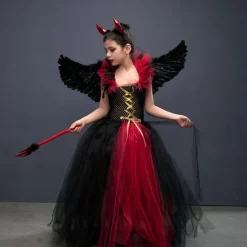 Witch Maleficent Devil Halloween Dress Cosplay Costume Tutu Walpurgis Night Cosplay Kid's Girls' Carnival Masquerade Mardi Gras Performance Party Halloween Easy Halloween Costumes Dress Up