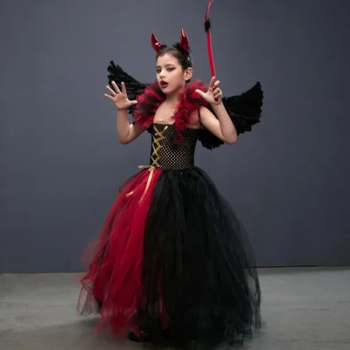 Witch Maleficent Devil Halloween Dress Cosplay Costume Tutu Walpurgis Night Cosplay Kid's Girls' Carnival Masquerade Mardi Gras Performance Party Halloween Easy Halloween Costumes Dress Up