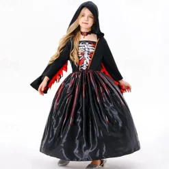 Witch Skeleton Skull Ghost Halloween Cape Cosplay Costume Hooded Cloak Walpurgis Night Scary Costume Kid's Girls' Carnival Masquerade Performance Halloween Masquerade Easy Halloween Costumes Dress Up