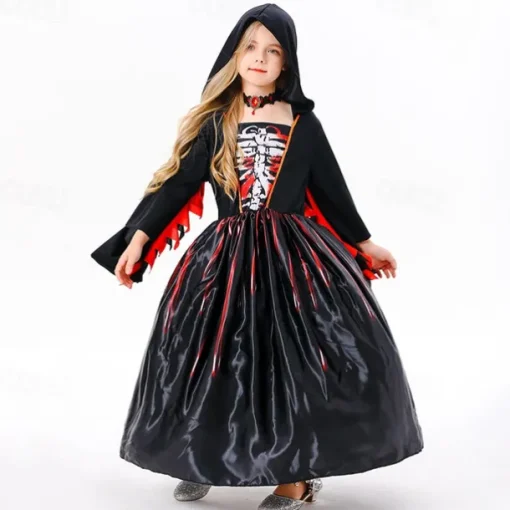 Witch Skeleton Skull Ghost Halloween Cape Cosplay Costume Hooded Cloak Walpurgis Night Scary Costume Kid's Girls' Carnival Masquerade Performance Halloween Masquerade Easy Halloween Costumes Dress Up