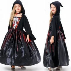 Witch Skeleton Skull Ghost Halloween Cape Cosplay Costume Hooded Cloak Walpurgis Night Scary Costume Kid's Girls' Carnival Masquerade Performance Halloween Masquerade Easy Halloween Costumes Dress Up