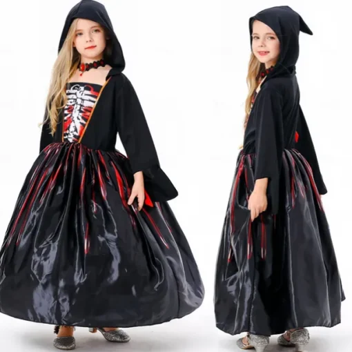 Witch Skeleton Skull Ghost Halloween Cape Cosplay Costume Hooded Cloak Walpurgis Night Scary Costume Kid's Girls' Carnival Masquerade Performance Halloween Masquerade Easy Halloween Costumes Dress Up