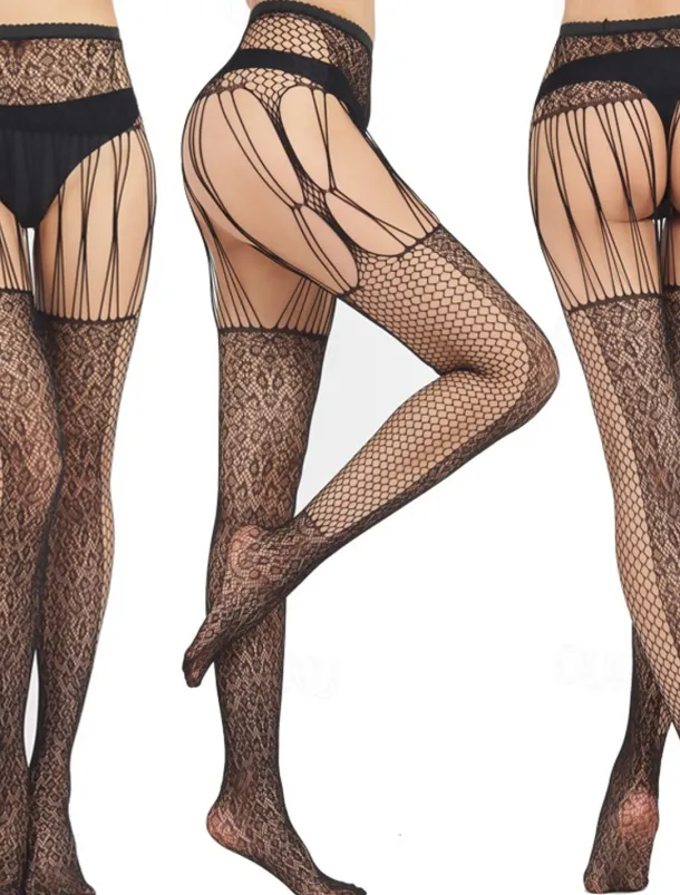 Women All Seasons Tights Casual Cosplay No Waist Stretchy Floral Style Jacquard Cosplay Lolita Sweet Quinceañera & Sweet Sixteen Club Black One-Size