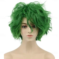 Women and Men Fluffy Short Bob Curly Green Wig Cosplay Anime Wig Halloween Wigs St.Patrick's Day Wigs