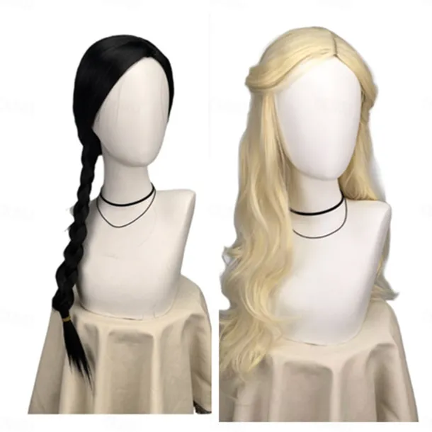 Women Cosplay Wig Synthetic Hair Wigs Black Braid for Elphaba Blonde Long Wavy for Glinda Party Costume Halloween Wigs