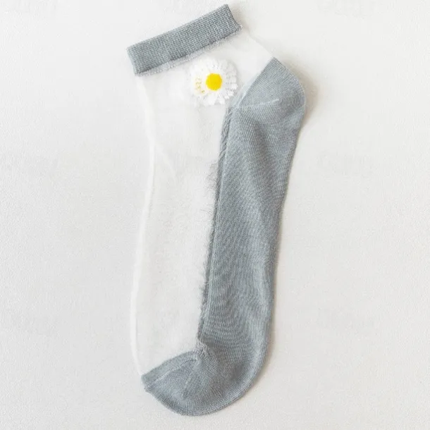 Women Daisy Sheer Socks,Womens Girls Lace Sheer Ankle Sock Thin Mesh Cotton Socks Transparent See Through Tull Low Cut Sock
