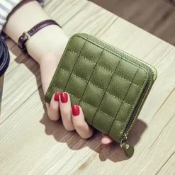 Women PU Leather Short Wallets Female Plaid Purses Nubuck Card Holder Wallet Small Zipper Wallet with Coin Purse for Women