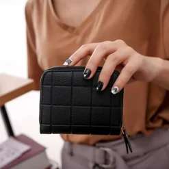 Women PU Leather Short Wallets Female Plaid Purses Nubuck Card Holder Wallet Small Zipper Wallet with Coin Purse for Women