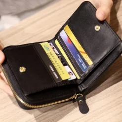 Women PU Leather Short Wallets Female Plaid Purses Nubuck Card Holder Wallet Small Zipper Wallet with Coin Purse for Women
