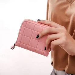 Women PU Leather Short Wallets Female Plaid Purses Nubuck Card Holder Wallet Small Zipper Wallet with Coin Purse for Women