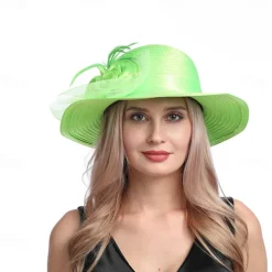 Women Wide Brim Bowler Hat Vintage Floral Wool Felt Fedora Floppy Elegant Fascinator Hat with Veil Lady Church Party Bucket