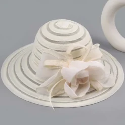 Women-Organza-Kentucky Sun Hats-Summer-Wide-Brim-Flower-Church-Hats for Tea Party Bridal Wedding Dress-Derby Hat