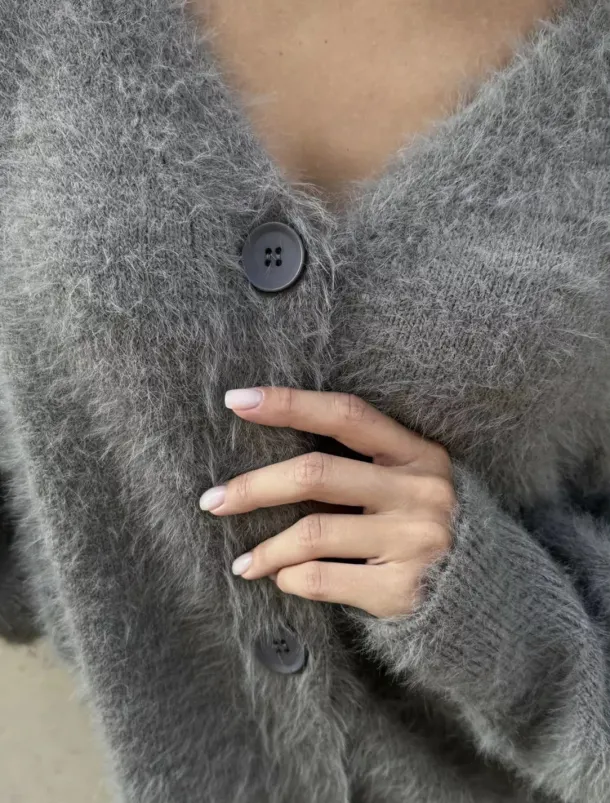 Women's Knit Fuzzy Oversized Cardigan V Neck Cardigan Fall Winter Work Elegant Streetwear Daily Long Sleeve Solid Color Brown Light Grey