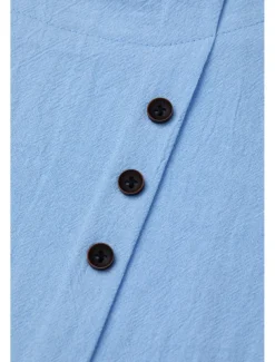 Women's 100% Cotton Shirt Blouse Button Print Weekend Streetwear Basic Casual Linen Like Short Sleeve Crew Neck White Summer Spring