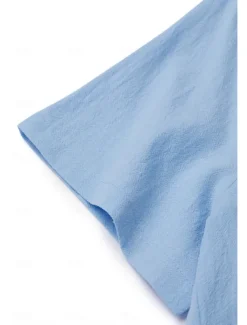 Women's 100% Cotton Shirt Blouse Button Print Weekend Streetwear Basic Casual Linen Like Short Sleeve Crew Neck White Summer Spring