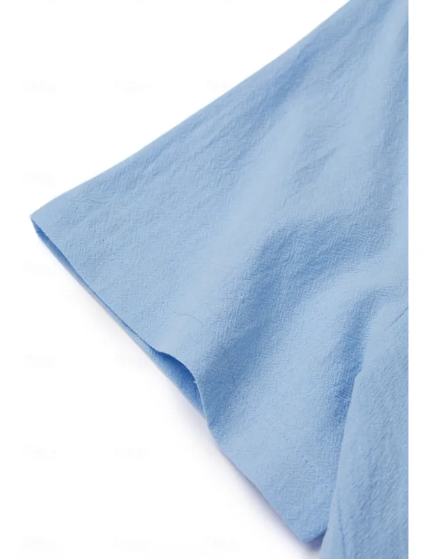 Women's 100% Cotton Shirt Blouse Button Print Weekend Streetwear Basic Casual Linen Like Short Sleeve Crew Neck White Summer Spring