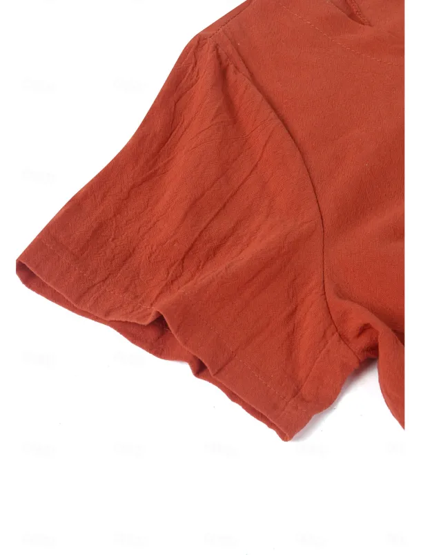 Women's 100% Cotton Shirt Patchwork Casual Daily Weekend Solid Casual Linen Like Short Sleeve Crew Neck Round Neck White Summer Spring