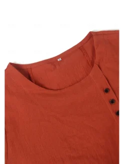 Women's 100% Cotton Shirt Patchwork Casual Daily Weekend Solid Casual Linen Like Short Sleeve Crew Neck Round Neck White Summer Spring