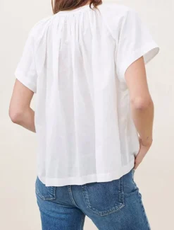 Women's 100% Cotton Shirt Plain Elegant Vintage Cute Short Sleeve Batwing Sleeve Crew Neck Regular Tops Work Daily Holiday Ruched White Pink Summer Spring