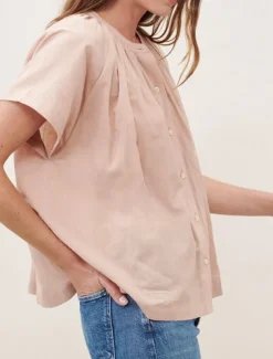 Women's 100% Cotton Shirt Plain Elegant Vintage Cute Short Sleeve Batwing Sleeve Crew Neck Regular Tops Work Daily Holiday Ruched White Pink Summer Spring