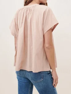 Women's 100% Cotton Shirt Plain Elegant Vintage Cute Short Sleeve Batwing Sleeve Crew Neck Regular Tops Work Daily Holiday Ruched White Pink Summer Spring