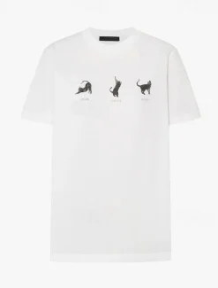 Women's 100% Cotton T Shirt Animal Cat Letter Stylish Basic Modern Short Sleeve Crew Neck Regular Tops Daily Sports Going out Print White Spring, Fall, Winter, Summer