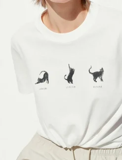 Women's 100% Cotton T Shirt Animal Cat Letter Stylish Basic Modern Short Sleeve Crew Neck Regular Tops Daily Sports Going out Print White Spring, Fall, Winter, Summer