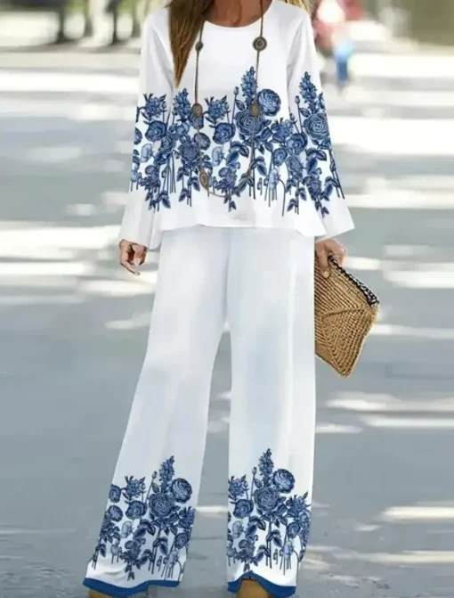 Women's 2 Pieces Basic Neon & Bright Shirt Blouse 3/4 Length Sleeve V Neck Ombre Floral Print Casual Linen Like White Navy Blue Blue Summer Regular Fit