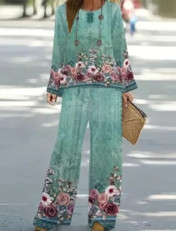 Women's 2 Pieces Basic Neon & Bright Shirt Blouse 3/4 Length Sleeve V Neck Ombre Floral Print Casual Linen Like White Navy Blue Blue Summer Regular Fit